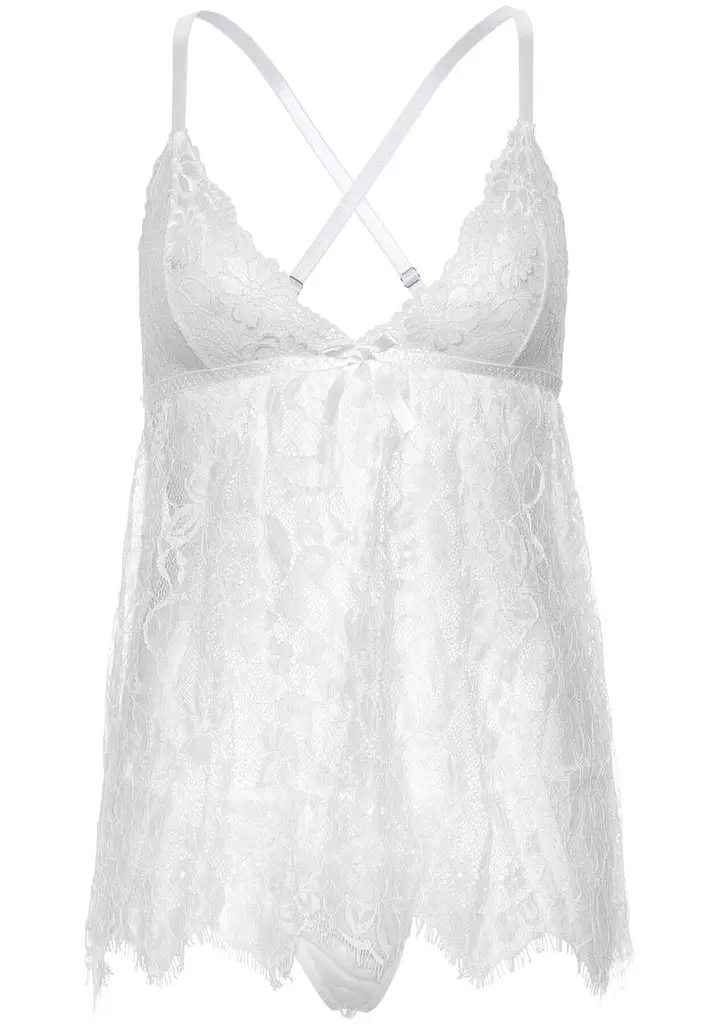 Пеньюар Leg Avenue Floral lace babydoll & string White S - фото 3