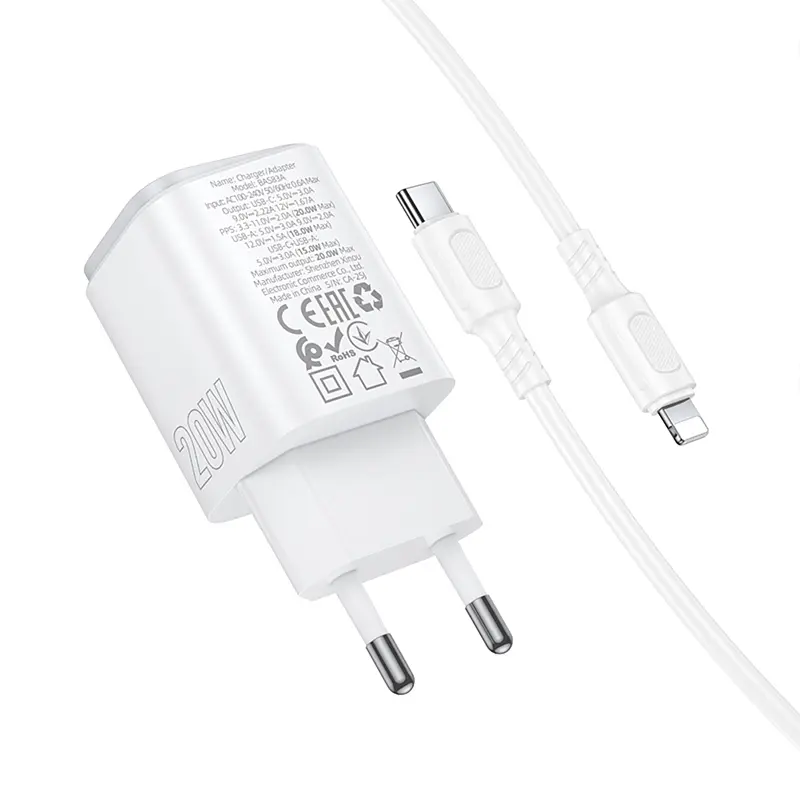 МЗП BAS83A Star PD20W+QC3.0 (1USB-A/1C) + кабель Type-C to Lightning White Borofone teh0029625 - фото 2