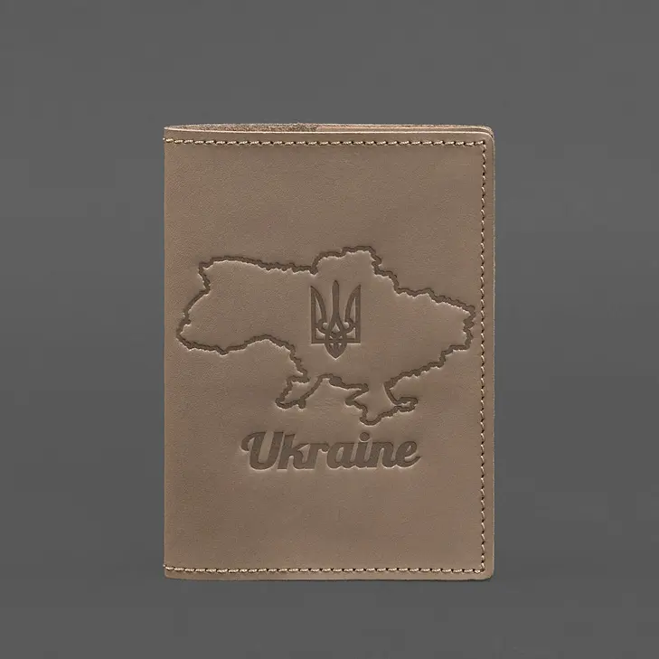 Шкіряна обкладинка для паспорта з мапою України світло-бежевий Crazy Horse - фото 6