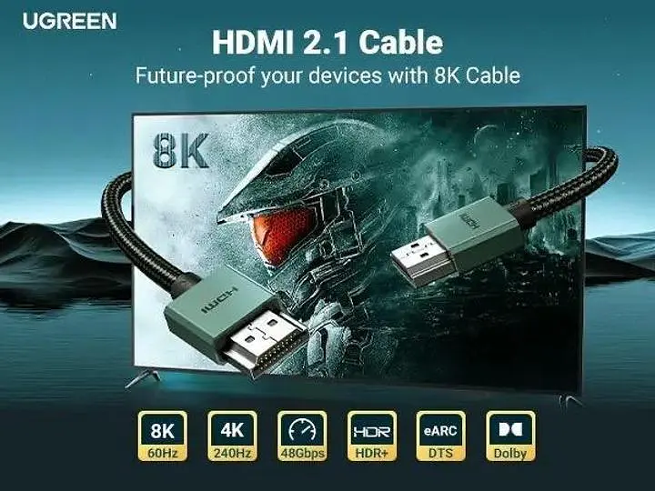 Кабель HDMI 8K Ultra HD UGREEN HD155 HDMI 2.1 HDR+ 3D 8K 60Hz (4K - 240Hz, 2k -144hz 165hz) VRR eARC DTS Dolby 48 Gbps для ПК TV - фото 8