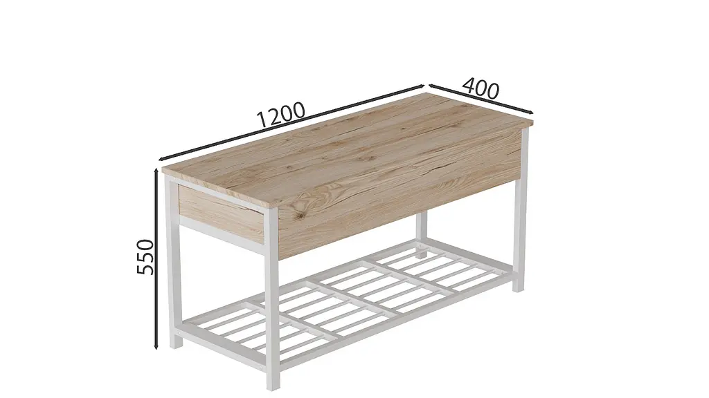 Банкетка с ящиком Ferrum-decor Дрейк 2 550x1200x400 металл Белый ДСП Дуб Сан-Марино 16 мм (FRD-103074) - фото 2