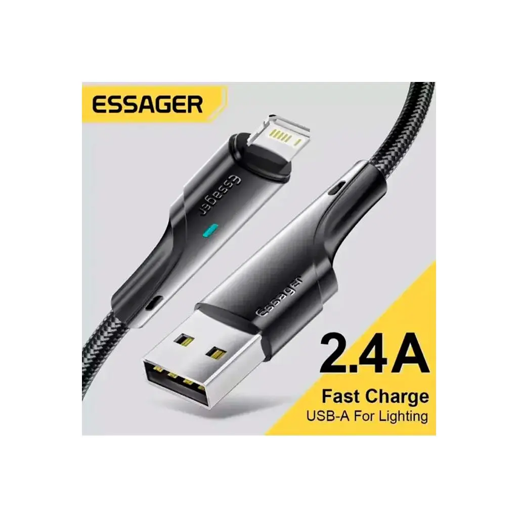 Дата кабель USB 2.0 AM to Lightning 1.0m 2.4A black Essager (EXCL-LS01) - фото 2