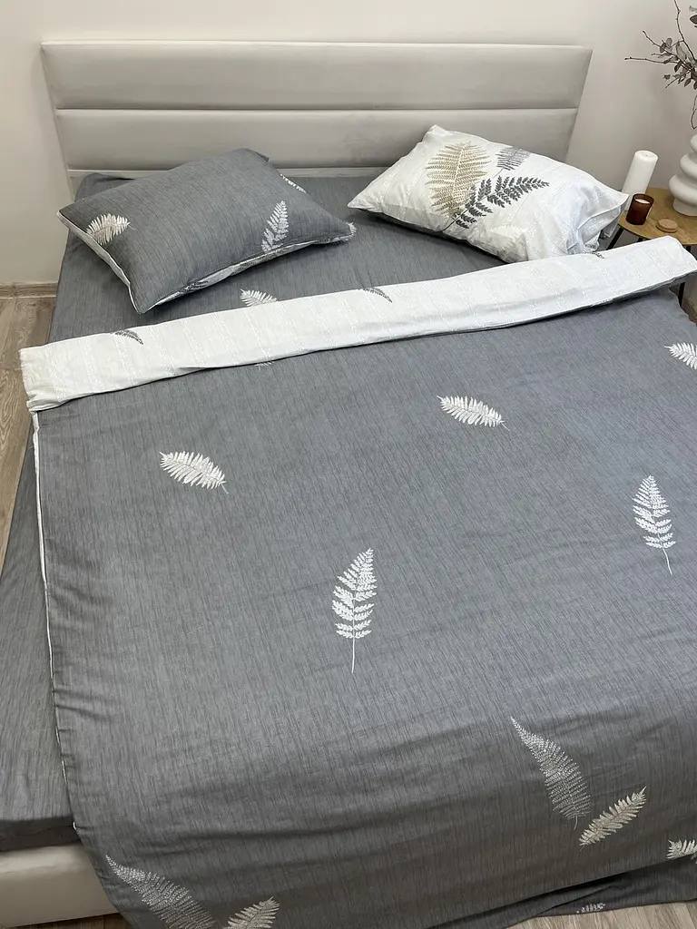 Простирадло без резинки Ecotton Євро 220х240 см із сатину сірого кольору (25356) - фото 7