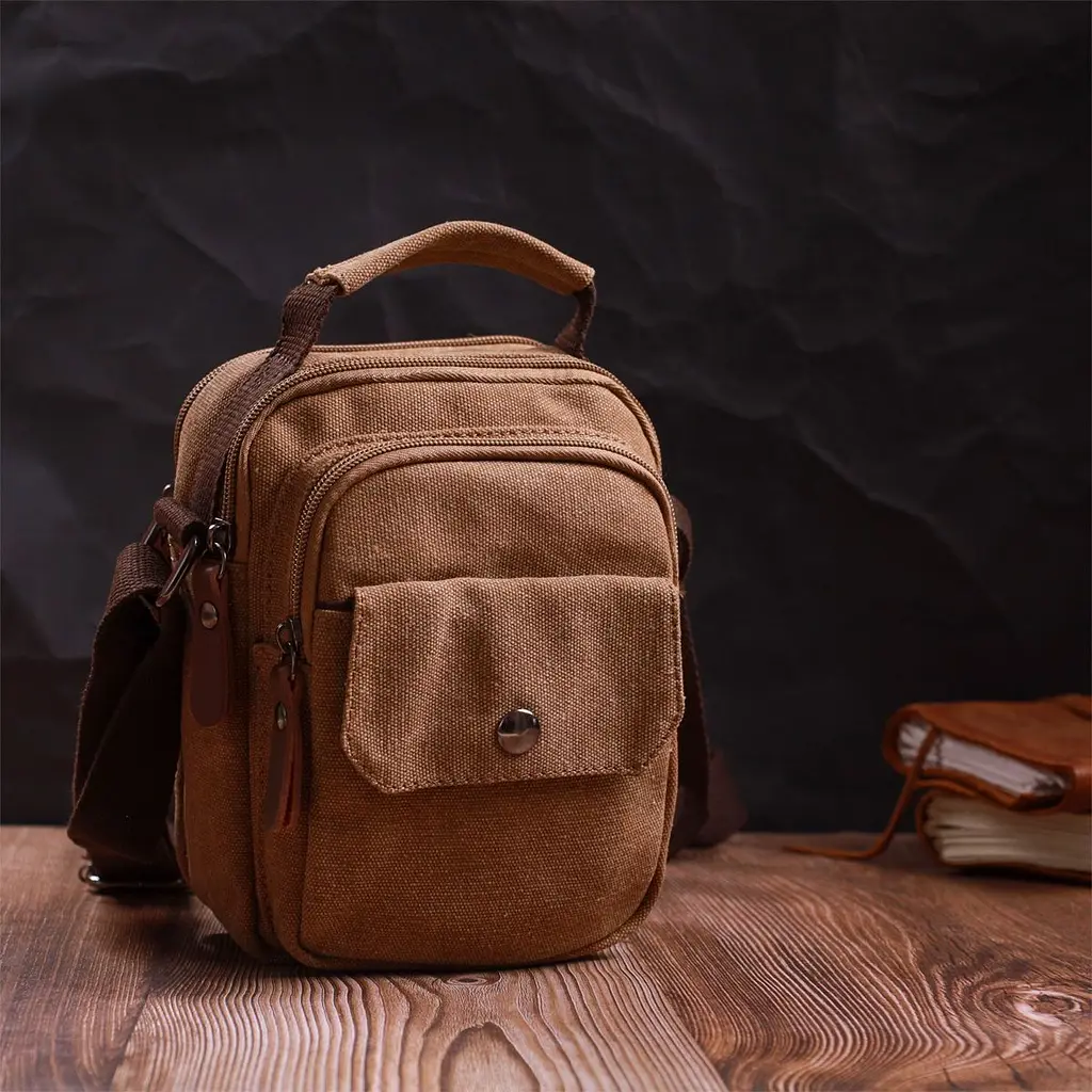 Практична невелика чоловіча сумка із щільного текстилю Vintage 22220 коричневий - фото 7