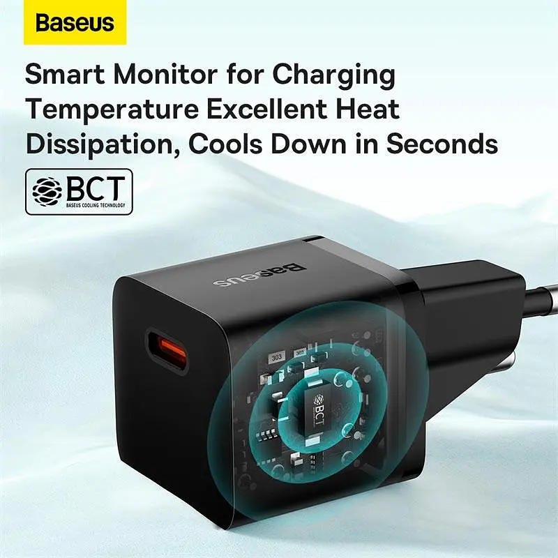 Блокировка быстрой зарядки адаптер питания Baseus GaN5 Fast Charger (mini) OS 1 USB-C 20 W черный - фото 5