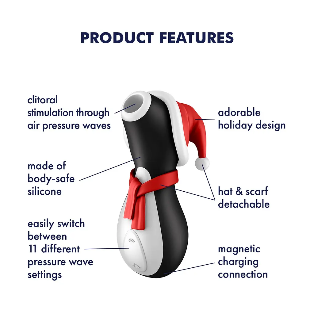 Вакуумний стимулятор клітора Satisfyer Penguin Holiday Edition (чорний) - фото 6