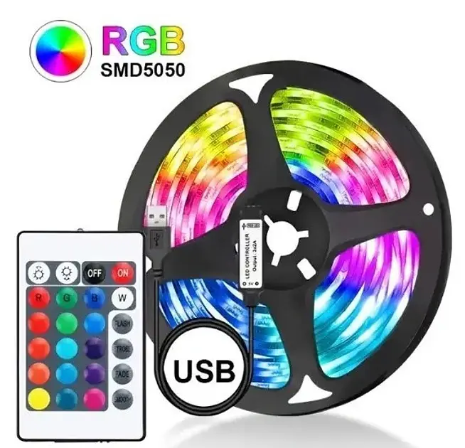 Розумна світлодіодна LED стрічка RGB 5050 з Bluetooth додатком комплект 5 метрів водостійкий від USB підсвічування декоративне Smart UKC - фото 2
