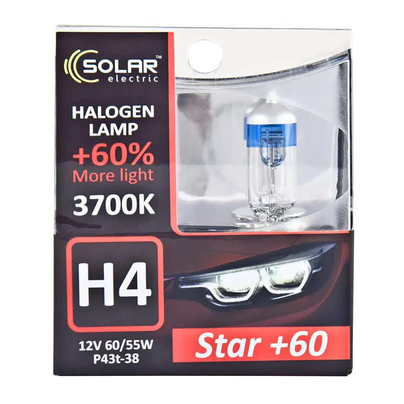 Галогеновая лампа Solar H4 12V 60/55W P43t-38 Starlight +60% Set (1234S2) - фото 2