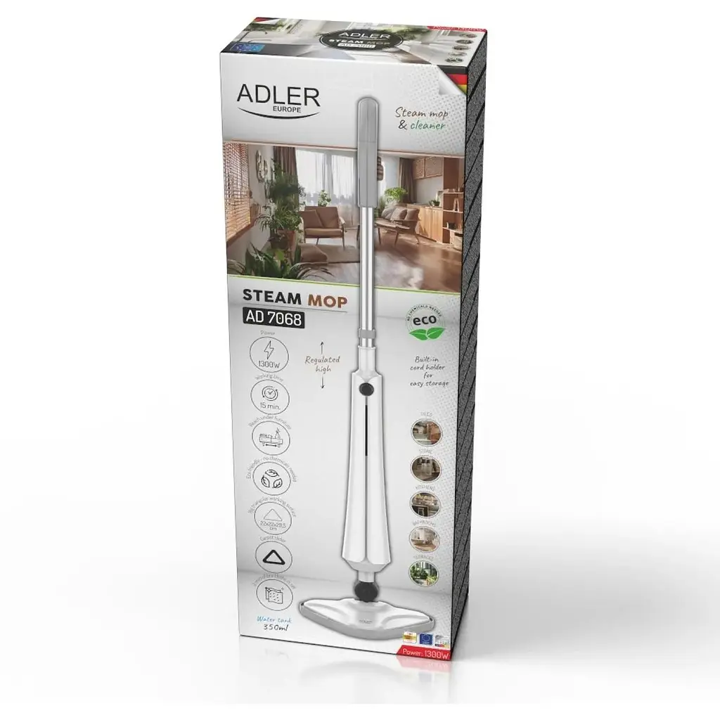 Парова швабра Adler AD 7068 1300 Вт 350 мл 180° з насадкою для килимів і мікрофіброю - фото 9
