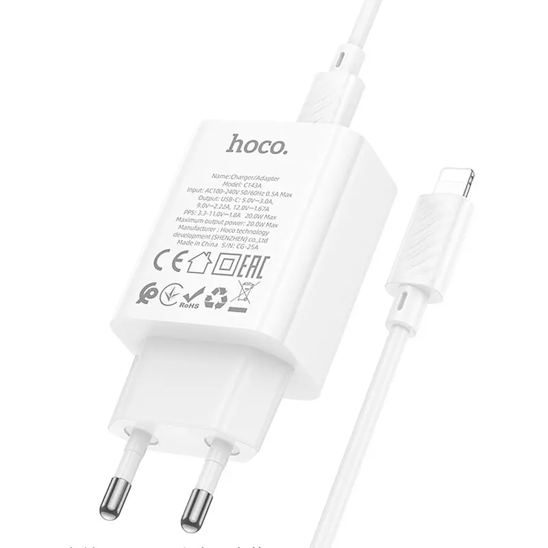 МЗП Hoco C143A Benefit PD20W (1USB-C) + кабель Type-C to Lightning White - фото 7