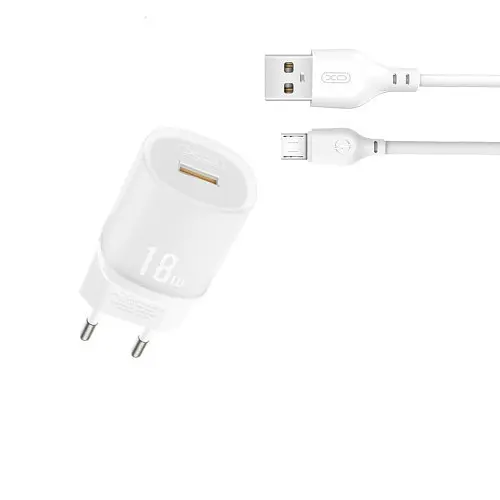 Сітчастий зарядний пристрій XO L157(EU) QC3.0 18W Charging Charger with Micro cable (NB103) білий - фото 5