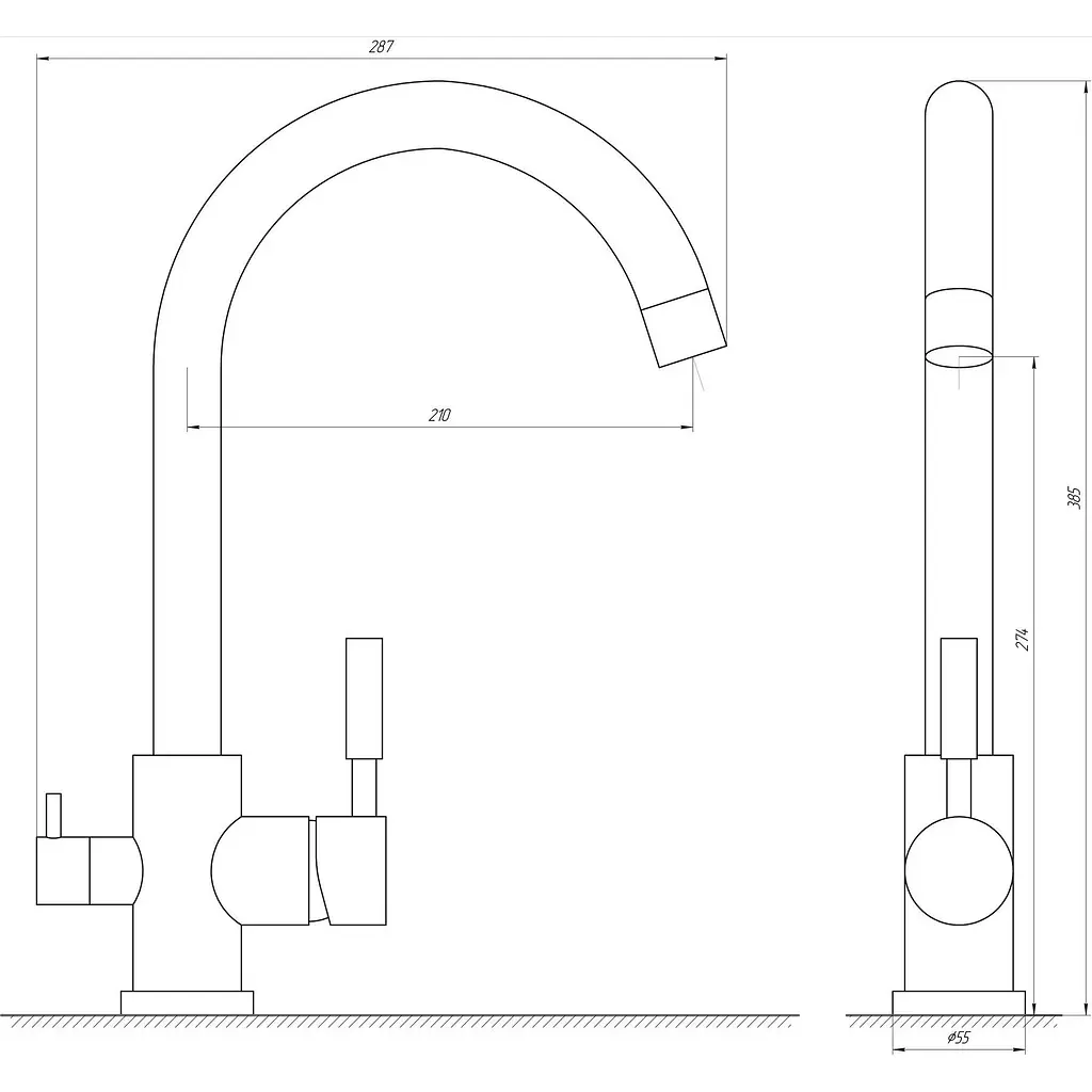 Змішувач для кухні під осмос Globus Lux GLLR-0333-11-graphite Чорний матовий - фото 5