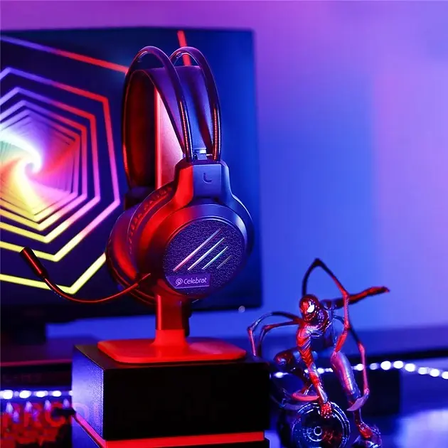 Проводные игровые наушники Celebrat GM-2 Gaming LED с микрофоном (Черные) - фото 5