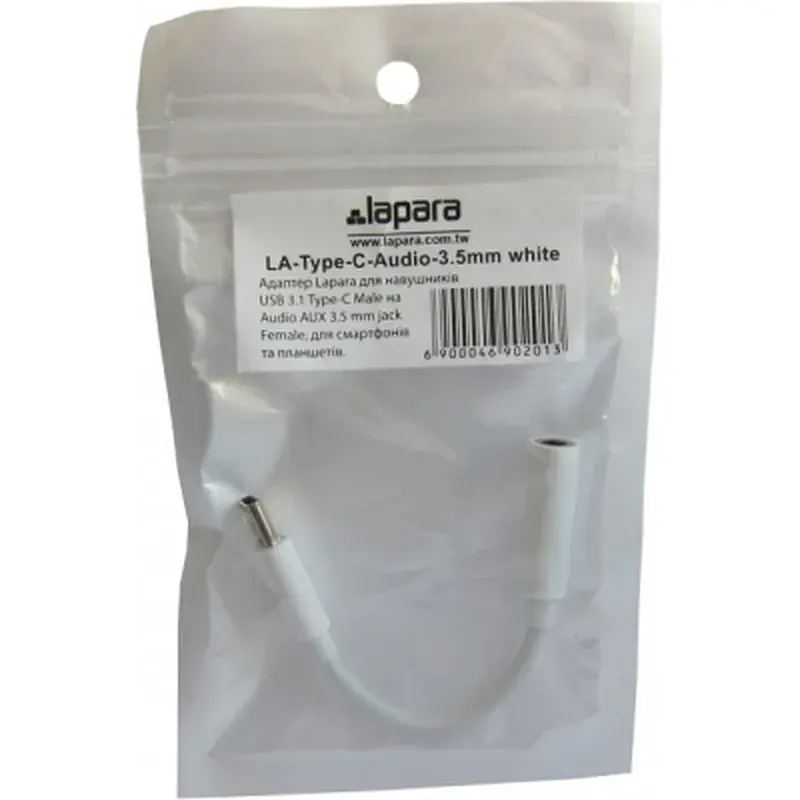 Перехідник Lapara USB Type-C Male - Audio AUX mini jack 3,5 mm Female (LA-Type-C-Audio-3.5mm white) - фото 6