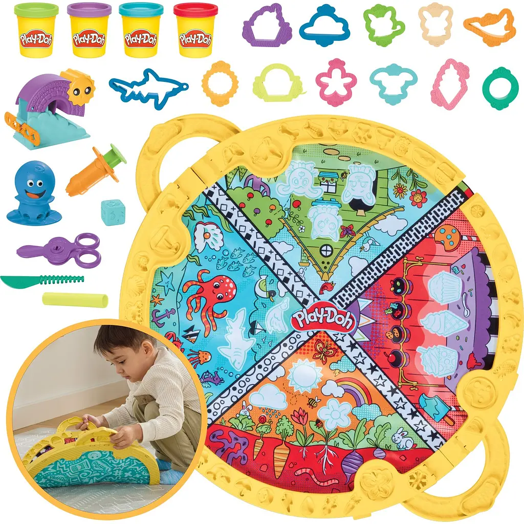 Набір для творчості з пластиліном Play-Doh Fold & Go Playmat Starter Set зі складним килимком для зберігання, (F9143) - фото 3