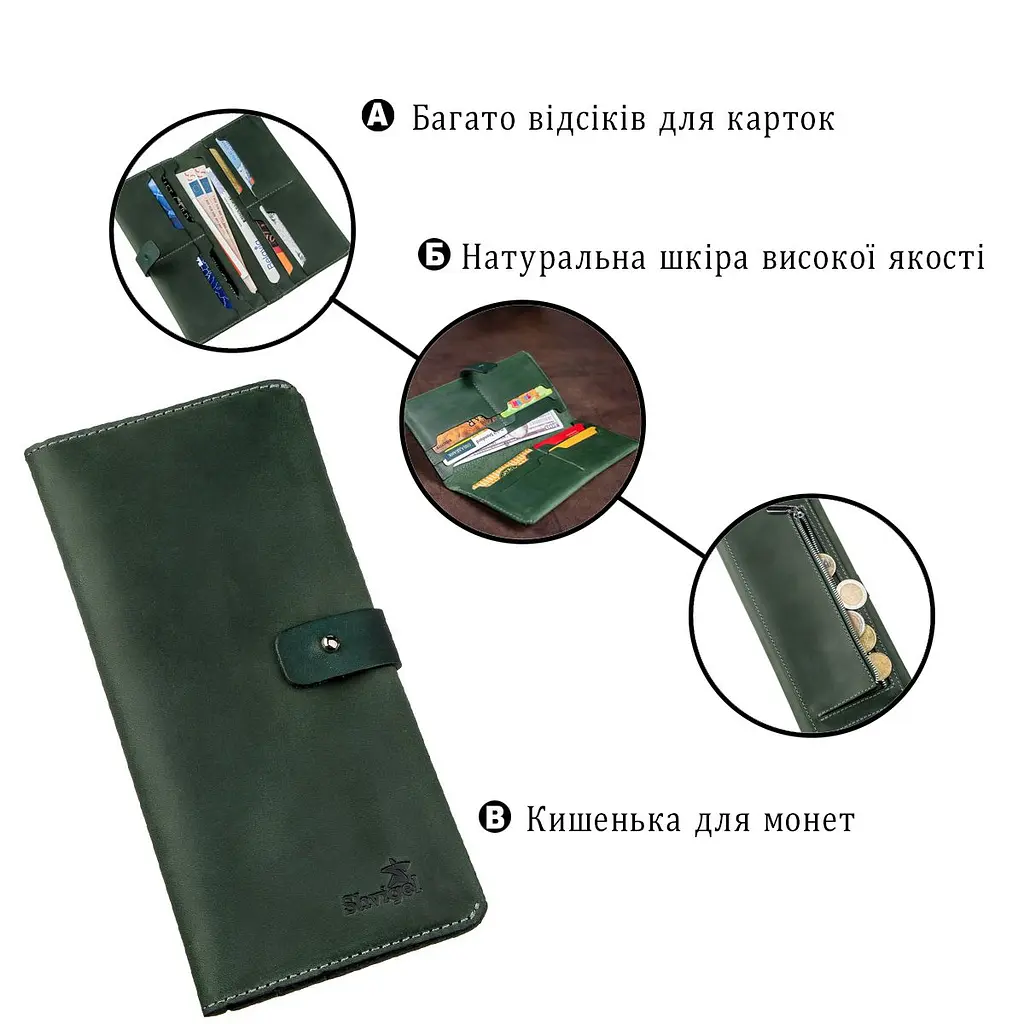 Гаманець із вінтажної шкіри SHVIGEL 16206 зелений - фото 4