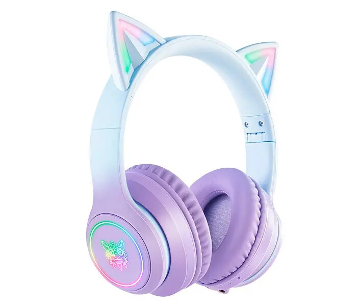 Навушники Onikuma Bluetooth з підсвіткою B90 Gaming CAT with LED фіолетові - фото 4