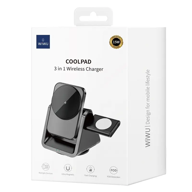БЗП Wi-W018 3 in 1 Wireless Charger Grey Wiwu teh0029889 - фото 2