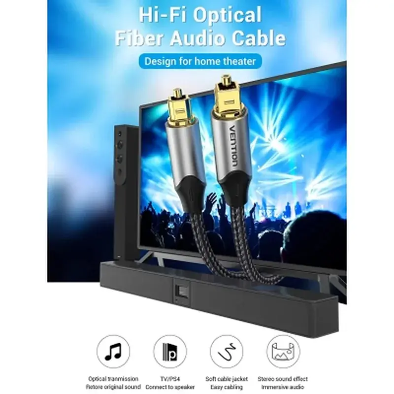 Кабель мультимедійний Optical Toslink 1.0m gray Vention (BAVHF) - фото 3