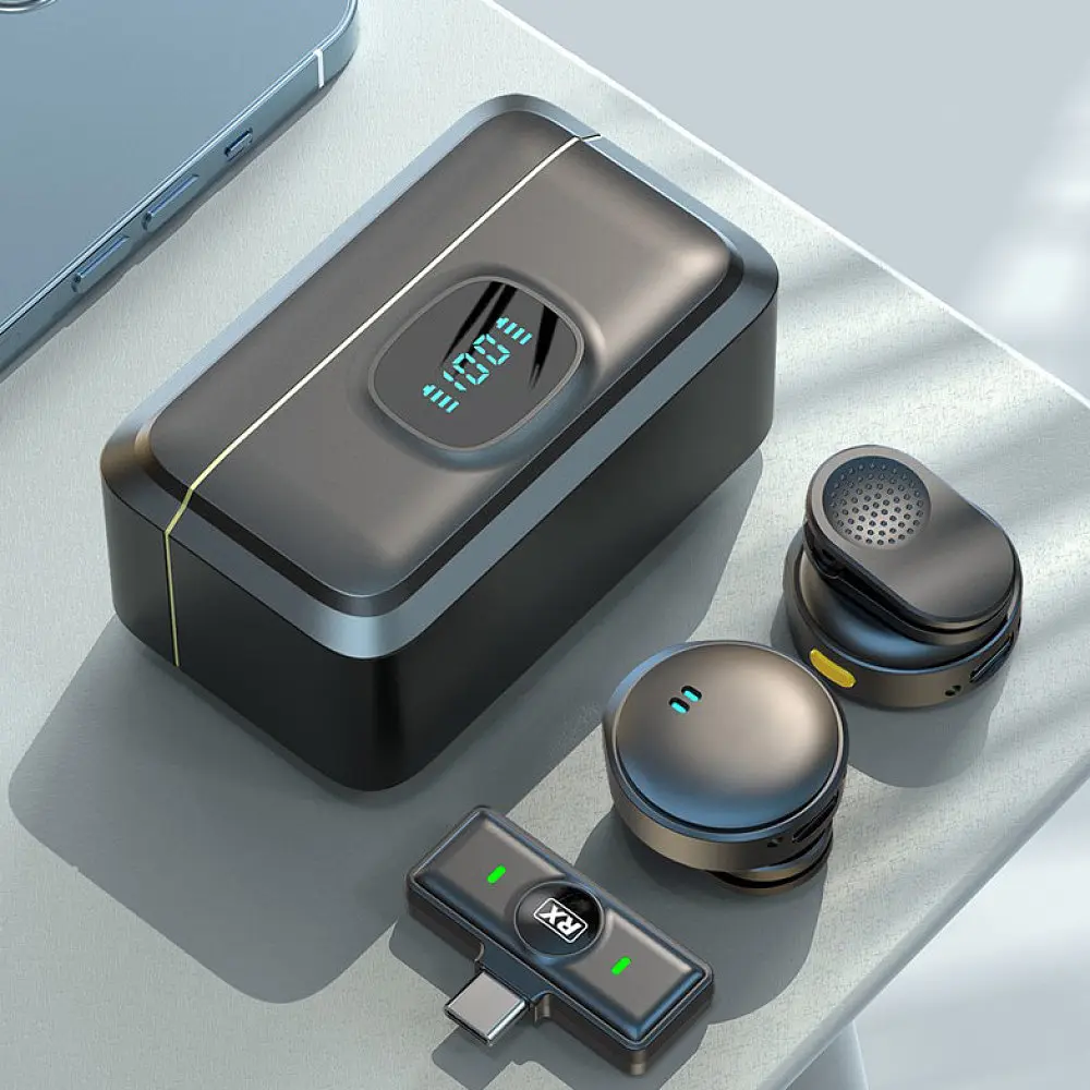 Бездротовий петличний мікрофон Q8 Type-C 2шт з шумопоглинанням та зарядним кейсом Black (18892) - фото 6