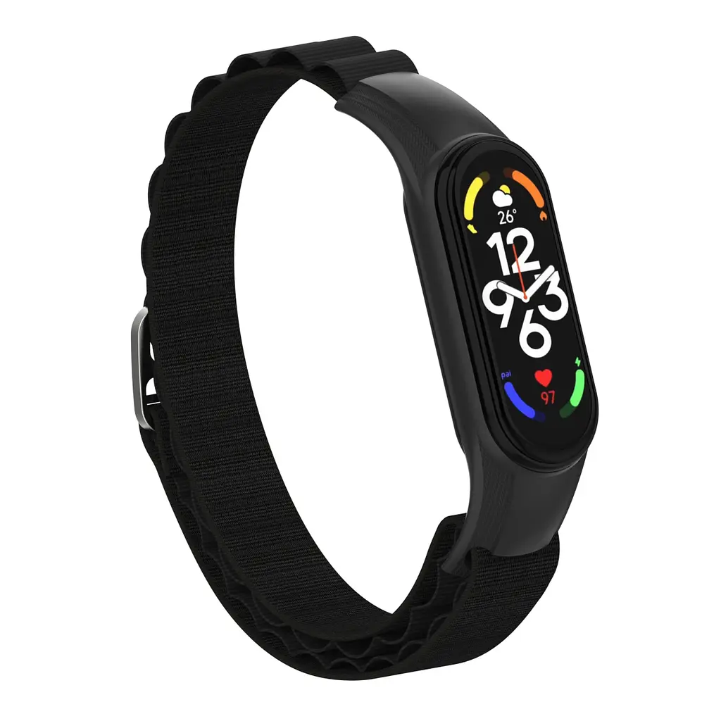 Ремінець для Xiaomi Mi Band 7/6/5/4, чорний, AlpinaStyle Band, тканинний поліестеровий ремінець для фітнес браслета, дихаючий, для активного відпочинку та спорту, ArmorStandart (ARM64987) - фото 2