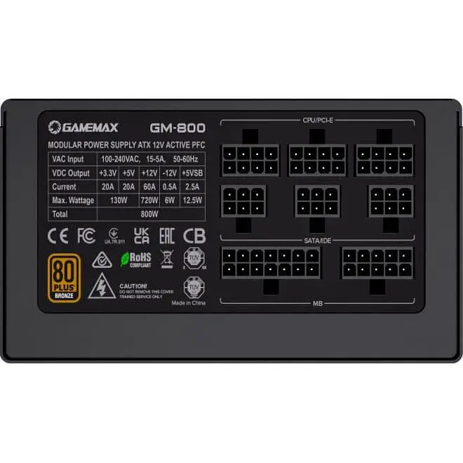 Блок живлення GameMax GM-800 Modular 800W 80+ Bronze (GM-800 Modular) Black - фото 8