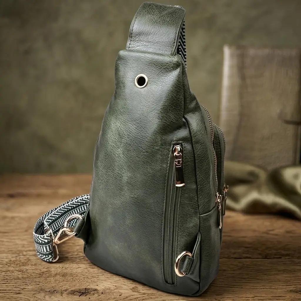 Стильна слінг сумка для жінок з екошкіри Vintage 22745 зелена - фото 4