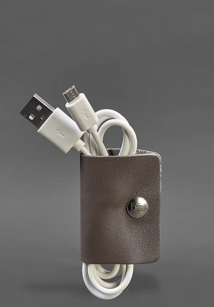 Кожаный холдер для наушников и проводов 2.0 темно-бежевый. - фото 4