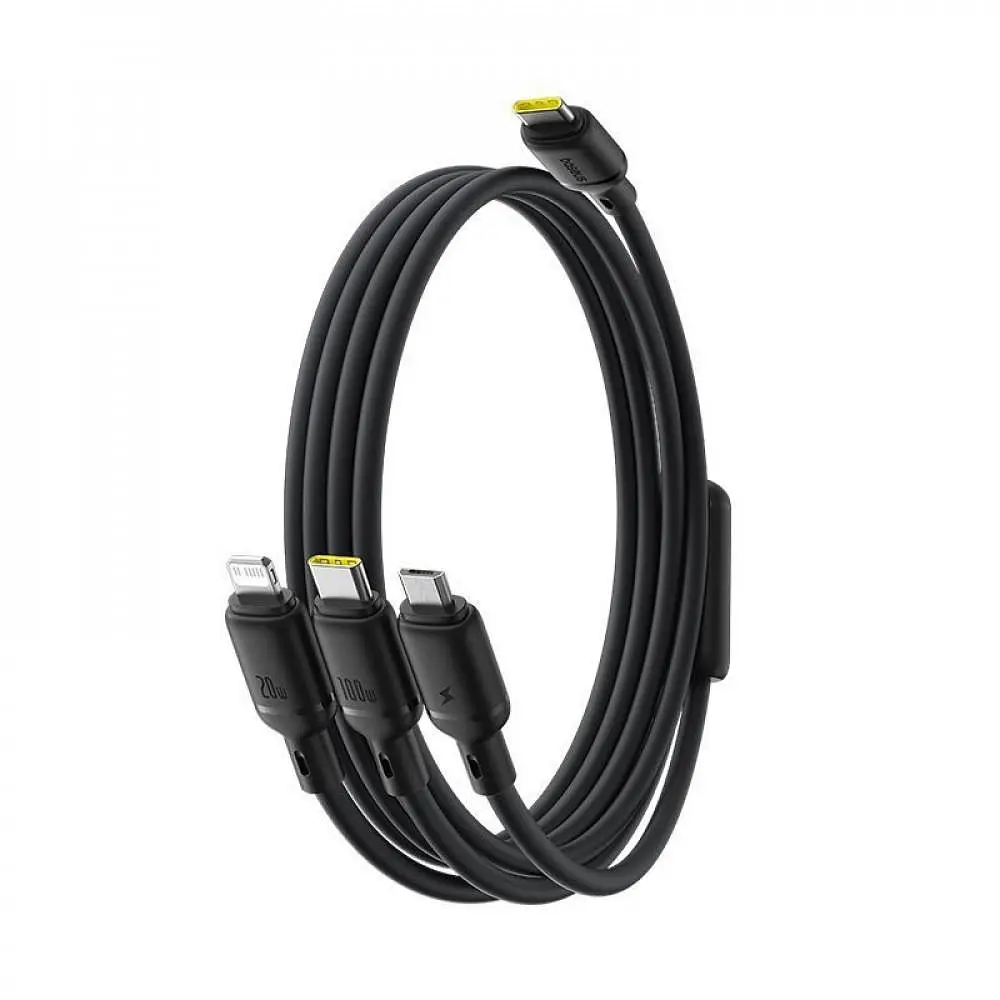 Кабель Baseus Silky One-for-Three Fast Charging Type-C to Micro USB+Lightning+Type-C 100W 1.5m black (P10377706123-00) - фото 7