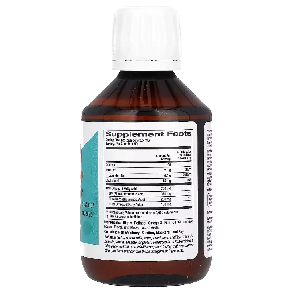 Норвезький риб'ячий жир з омега-3 для дітей California Gold Nutrition Norwegian Kids Omega-3 Fish Oil 200 мл - фото 2