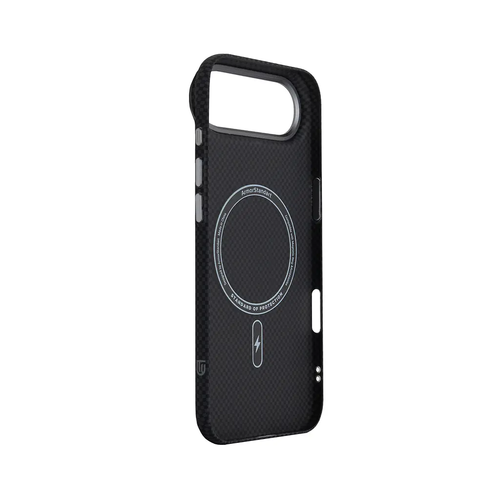 Карбоновый чехол для Apple iPhone 17 Air, LikeCarbon2 MagCase, черный, тонкий защитный чехол-панель из поликарбоната с магнитами N52, MagSafe, противоударный, совместим с беспроводной зарядкой, приподнятые края для защиты камеры, ArmorStandart (ARM88380) - фото 4