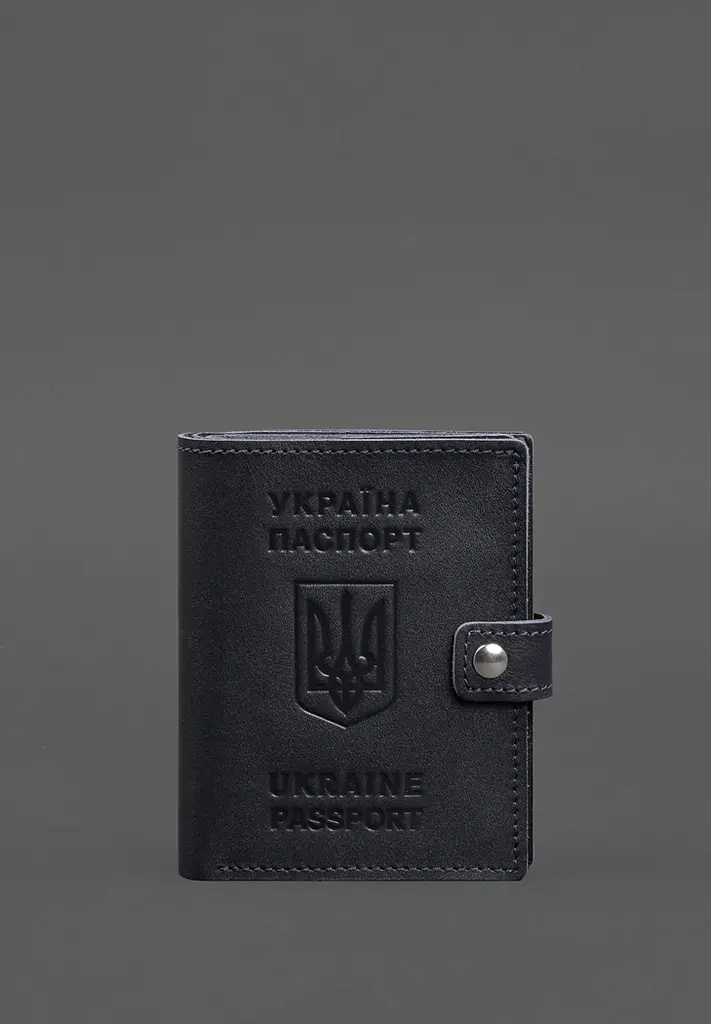 Шкіряна обкладинка-портмоне на паспорт з гербом України 25.1 темно-синя - фото 2