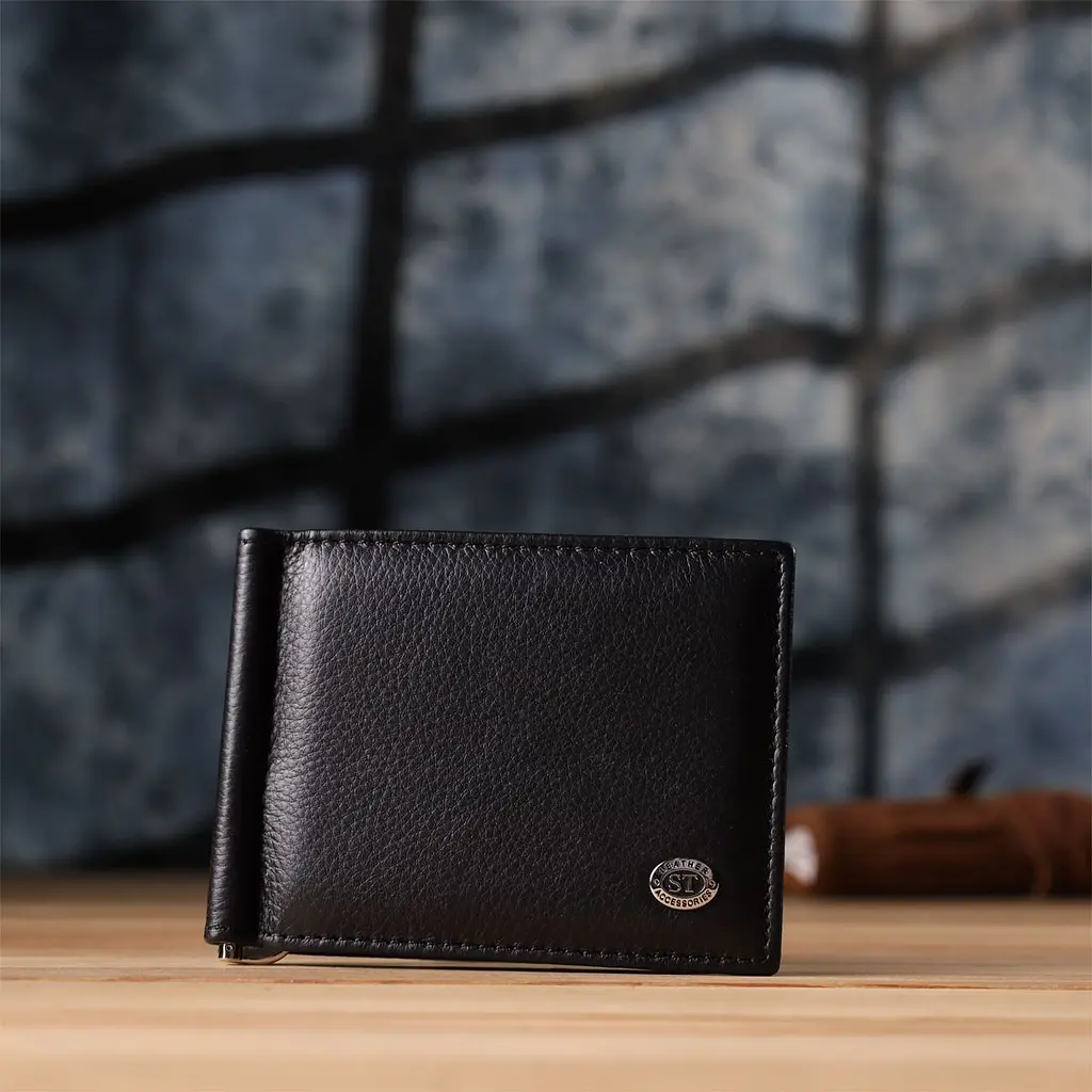 Чоловічий гаманець із металевим затискачем з натуральної шкіри ST Leather 23092 чорний - фото 8