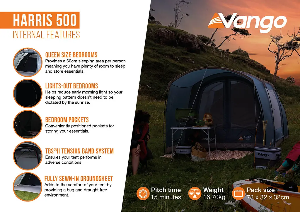 Намет п'ятимісний Vango Harris 500 Mineral Green (TETHARRIS000002) - фото 15