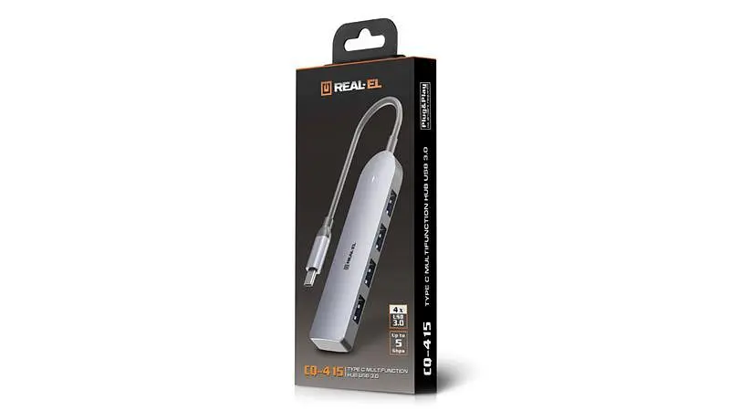 USB-хаб Real-el CQ-415 USB Type-C 4-в-1 - фото 6
