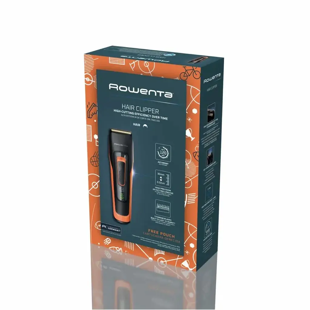 Машинка для стрижки Rowenta Sport Collection, акум., роторний мотор, насадок-2, кейс, сталь, чорно-помаранчевий - фото 10