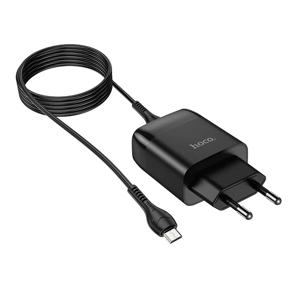 Мережевий зарядний пристрій Hoco C72Q USB QC + кабель USB to MicroUSB чорний - фото 4