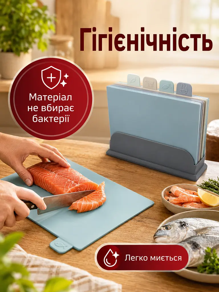 Набір кухонних дощок із підставкою для різних видів продуктів, 30х20 см, 4 шт (26276275) - фото 6