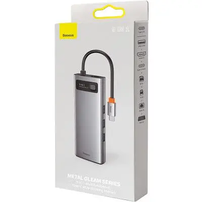 Концентратор Baseus USB3.1 Type-C to USB C(PD)100W/HDMI 4K 30Hz/VGA/USB3.2/RJ45/SD+TF 9in1 Grey (CAHUB-CU0G) - фото 7