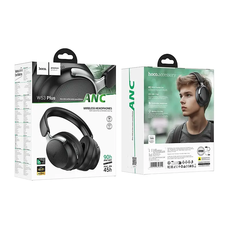 Бездротові накладні навушники HOCO W53 Plus Tone ANC BT headphones Classic Black (6942007646604) - фото 2