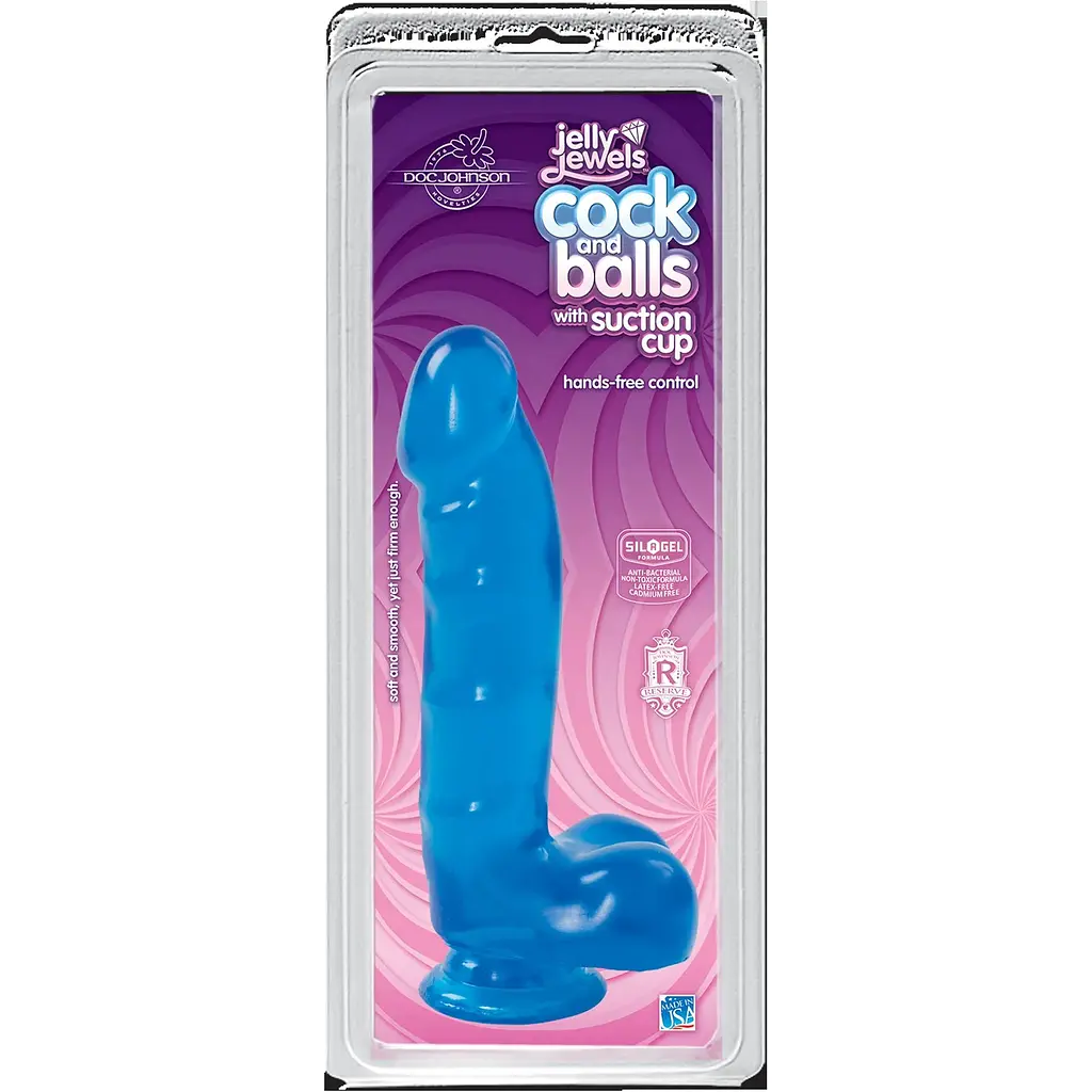 Фалоімітатор Doc Johnson Jelly Jewels Cock & Balls Blue - фото 2