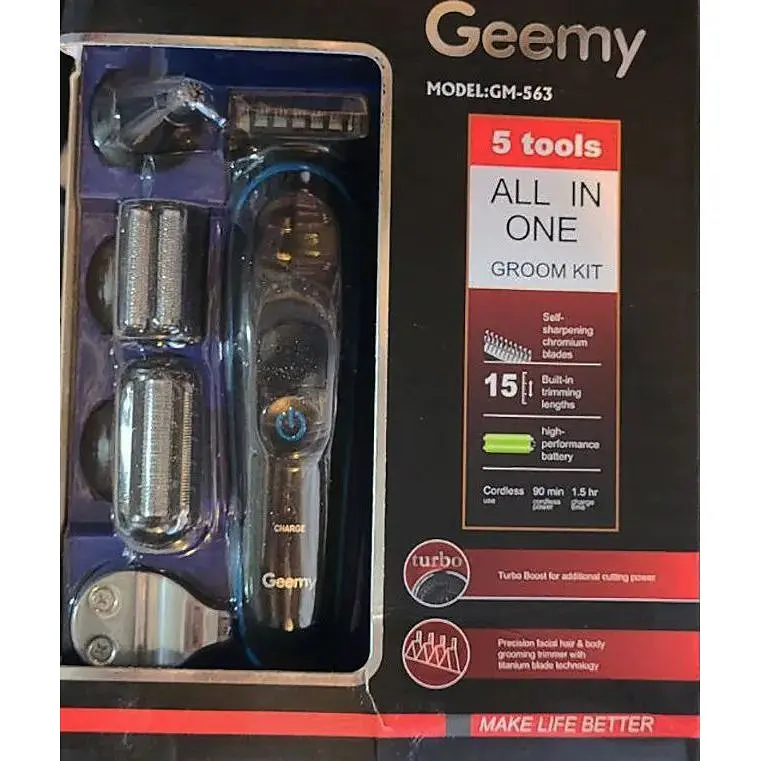 Профессиональная аккумуляторная беспроводная машинка триммер Geemy GM 563 5 в 1 - фото 6