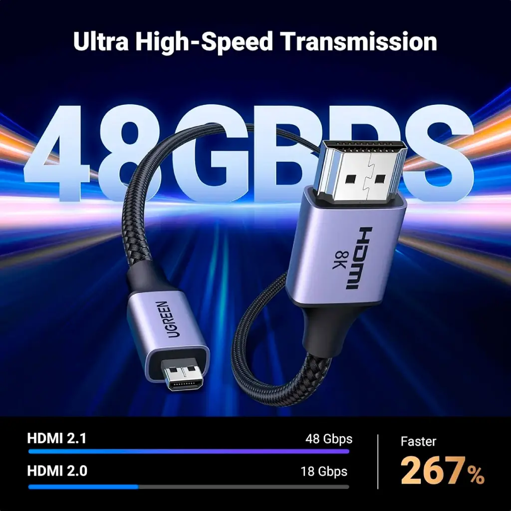 Кабель мультимедійний HDMI M to HDMI micro M 1.0m V2.1 8K60Hz HD164 black Ugreen (15516) - фото 4