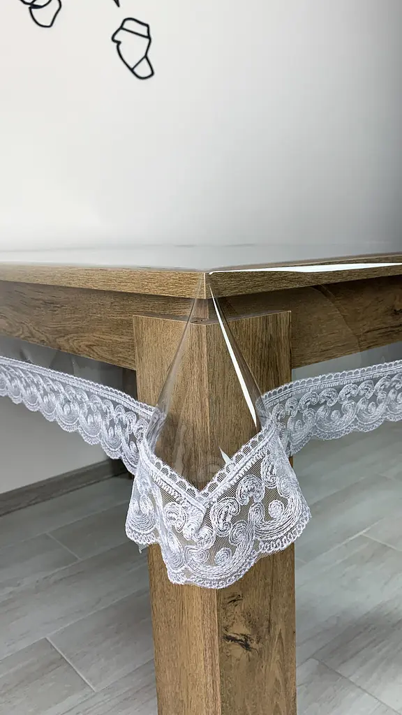 Силиконовая скатерть прямоугольная с кружевом Арка 7 см 160х120 см Серый - фото 4