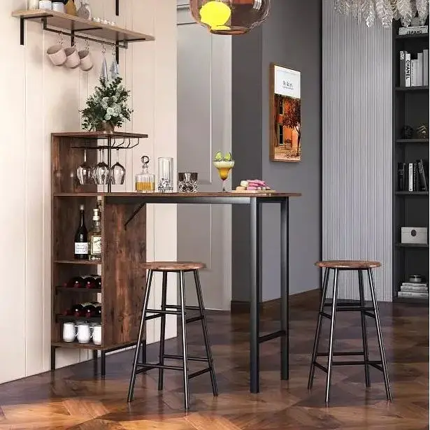 Барний стіл з стільцями Costway Bistro з тримачем винних келихів темно-коричневий - фото 3