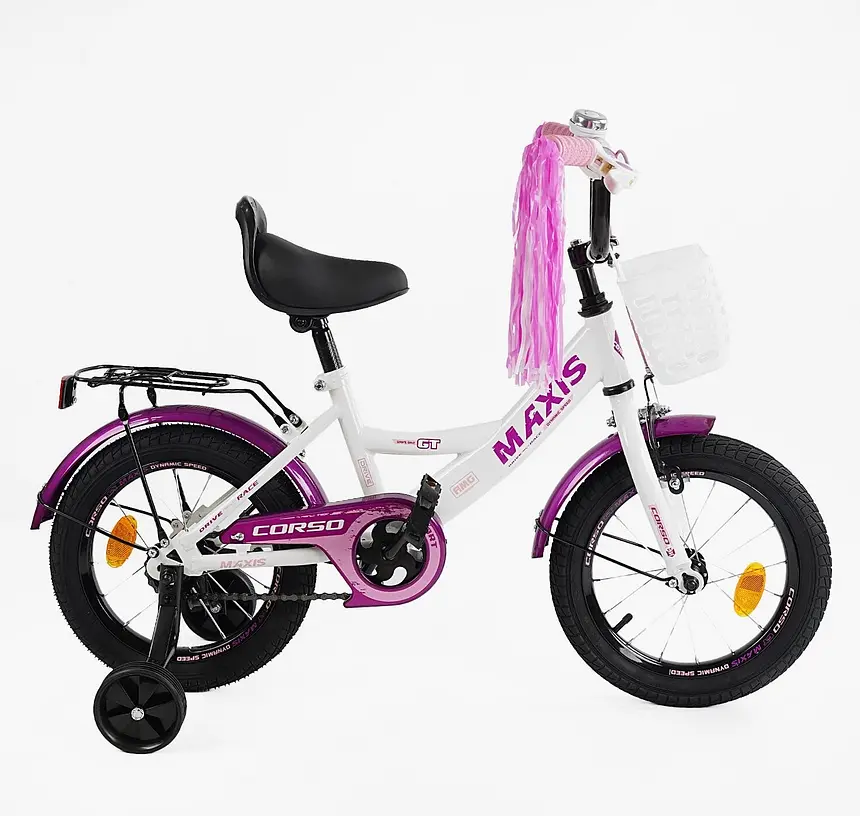 Велосипед 2-х колёсный 14" CL-14187 CORSO MAXIS, ручной тормоз, звонок, сидение с ручкой, доп.колёса, собран 75%, в коробке (6800067141873) - фото 2