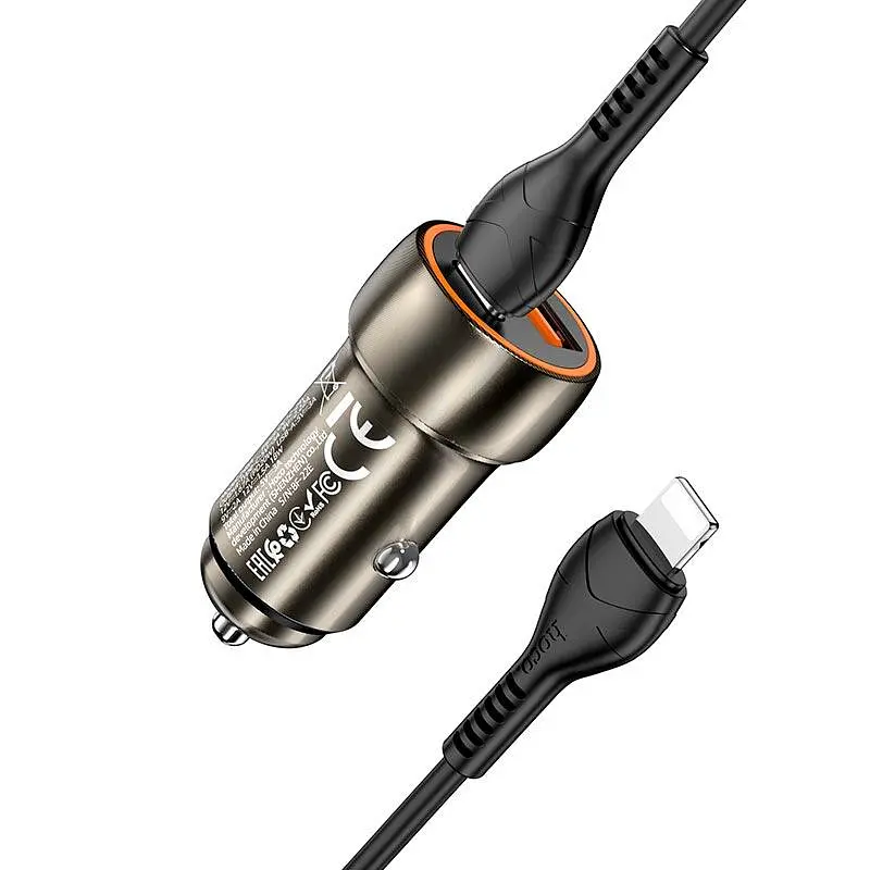 Адаптер автомобільний HOCO Type-C to Lightning Cable Blue whale car charger set Z46A коричневий - фото 2