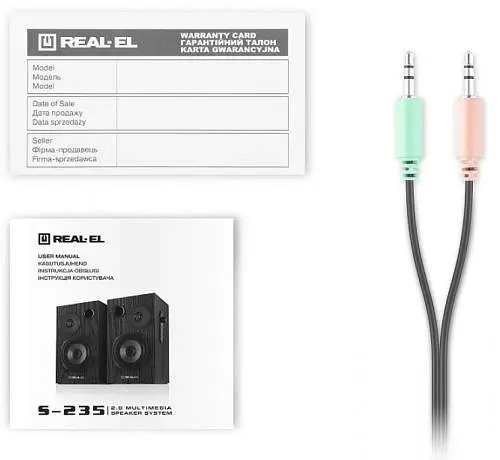 Колонки 2.0 REAL-EL S-235 Black, 2 x 9 Вт, МДФ, живлення від 220V, керування збоку