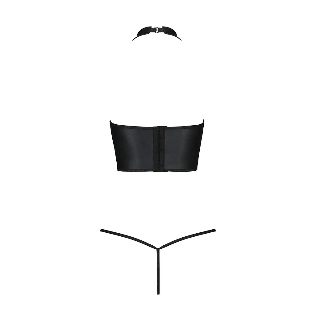 Комплект білизни з відкритими грудьми Passion GENEVIA SET WITH OPEN BRA L/XL black, корсет, стрінги - фото 4