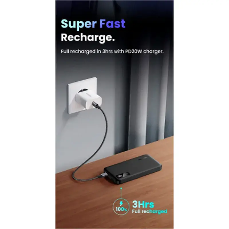 Батарея універсальна Ugreen 10000mAh 20W PD, QC/3.0, USB-A, USB-C Black (PB311) (25742) - фото 4